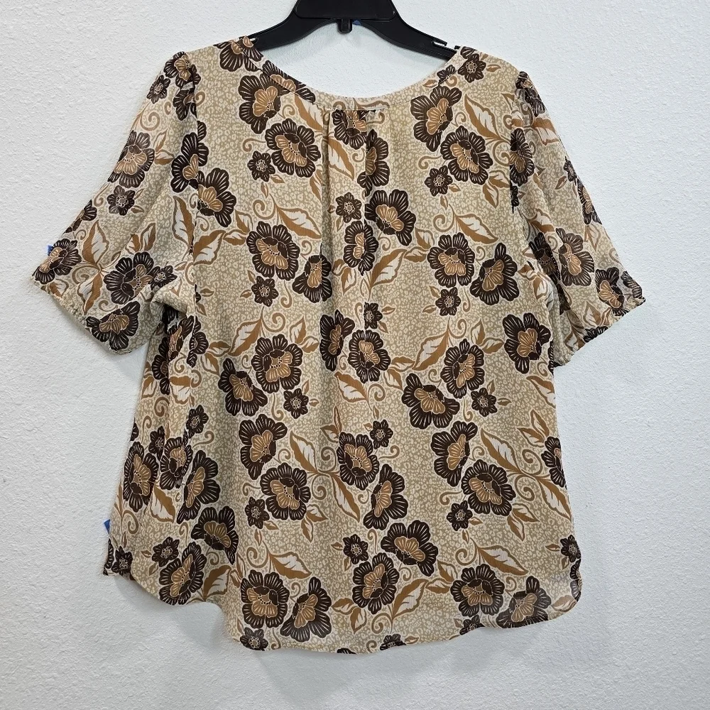 Loft Floral Print Puff  Womens Sleeve Henley Blouse Size XL.